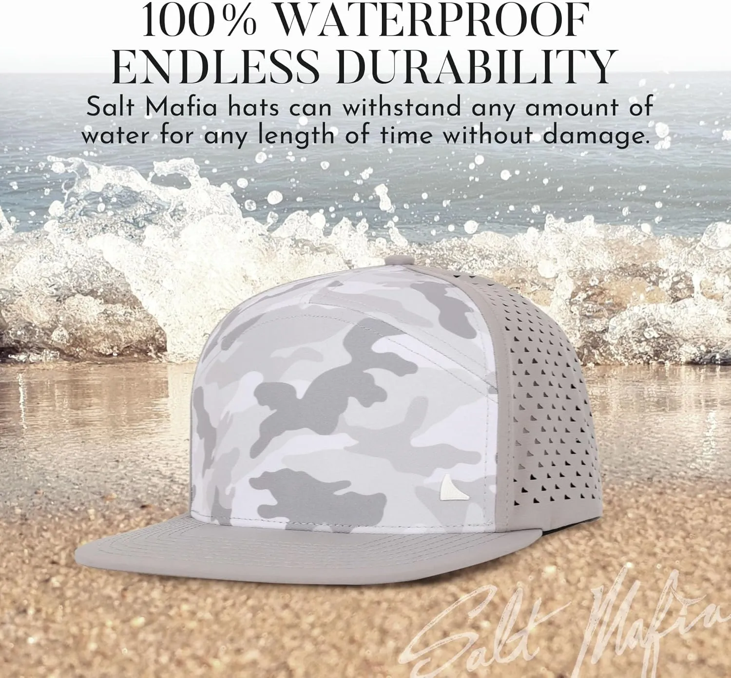 Salt Mafia Hats for Men - Waterproof Hats for Men, 7 Panel Flat Brim Surfer Hat
