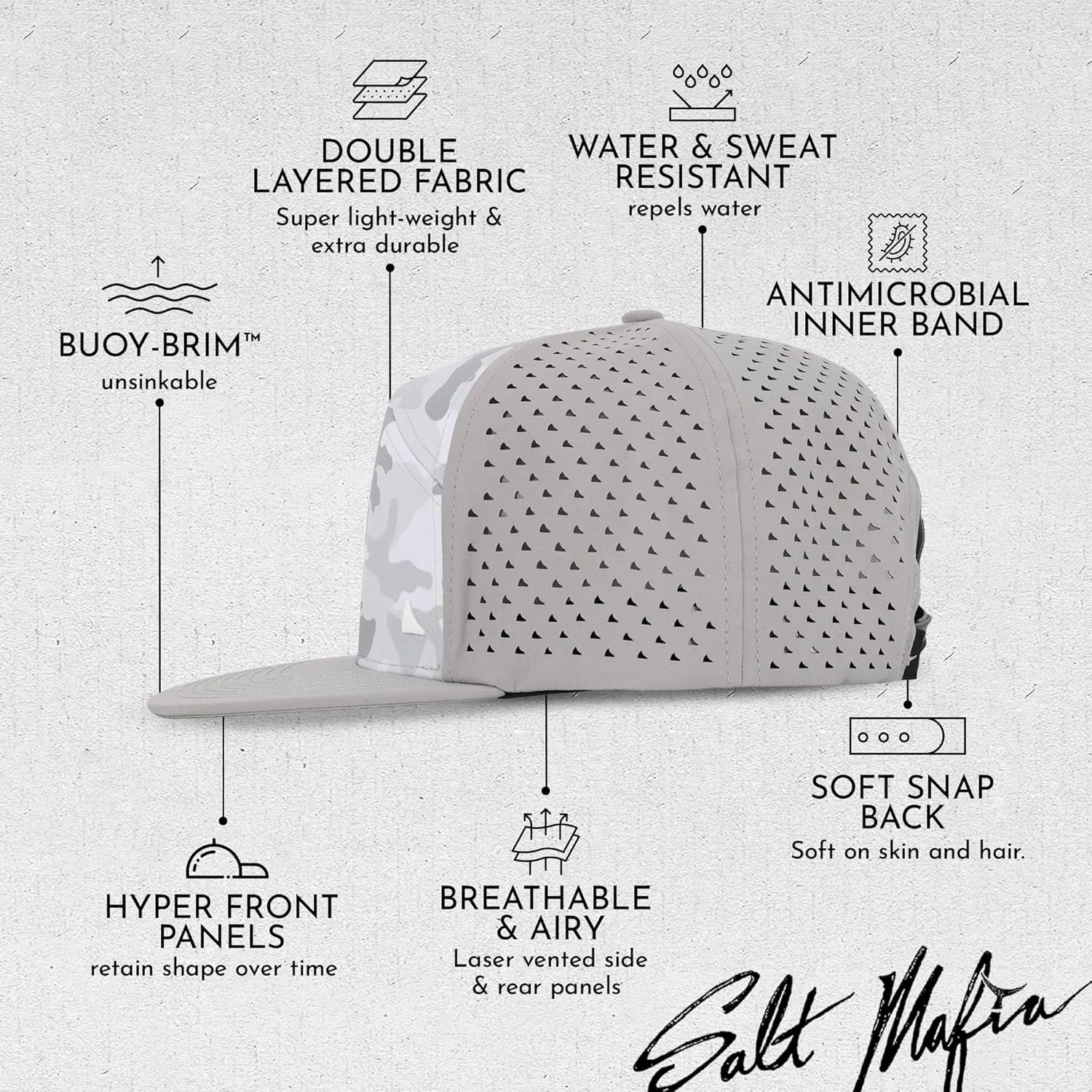 Salt Mafia Hats for Men - Waterproof Hats for Men, 7 Panel Flat Brim Surfer Hat