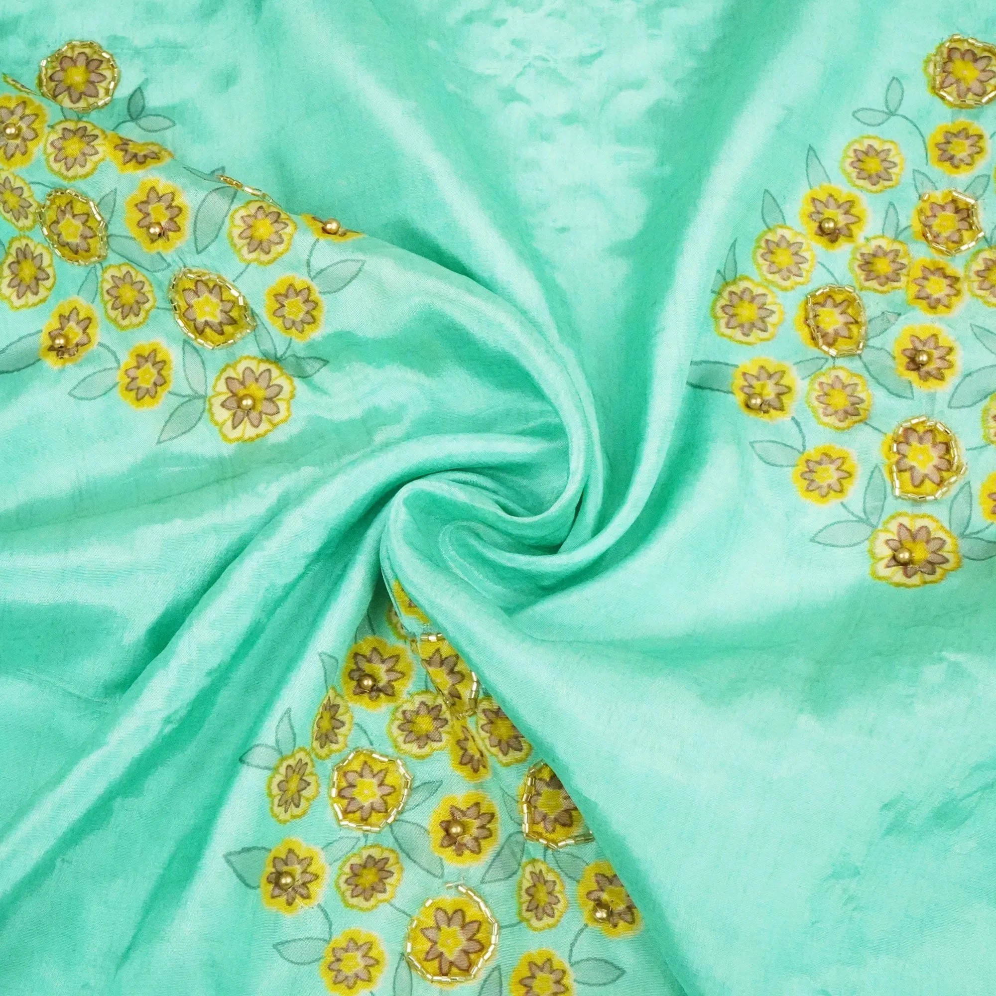 Sea Green Floral Print Crepe Fabric MTF-23837