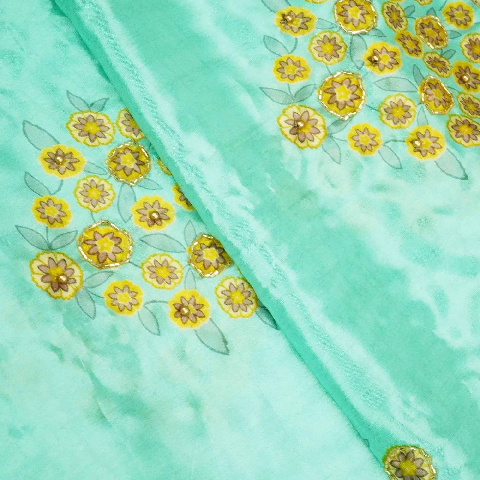 Sea Green Floral Print Crepe Fabric MTF-23837