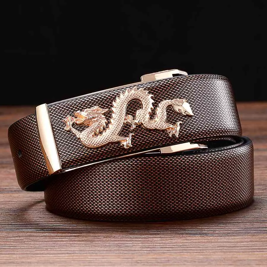 Semi-Rimless Dragon Metal Buckle Leather Belt