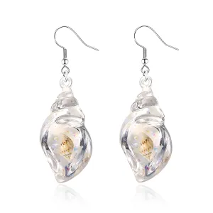 Shell Conch Earrings for Women Handmade Ocean Blue Acrylic Resin Seashell Conch Dangle Earrings Bohemian Summe Beach Fashion Jewelry Gift (White)