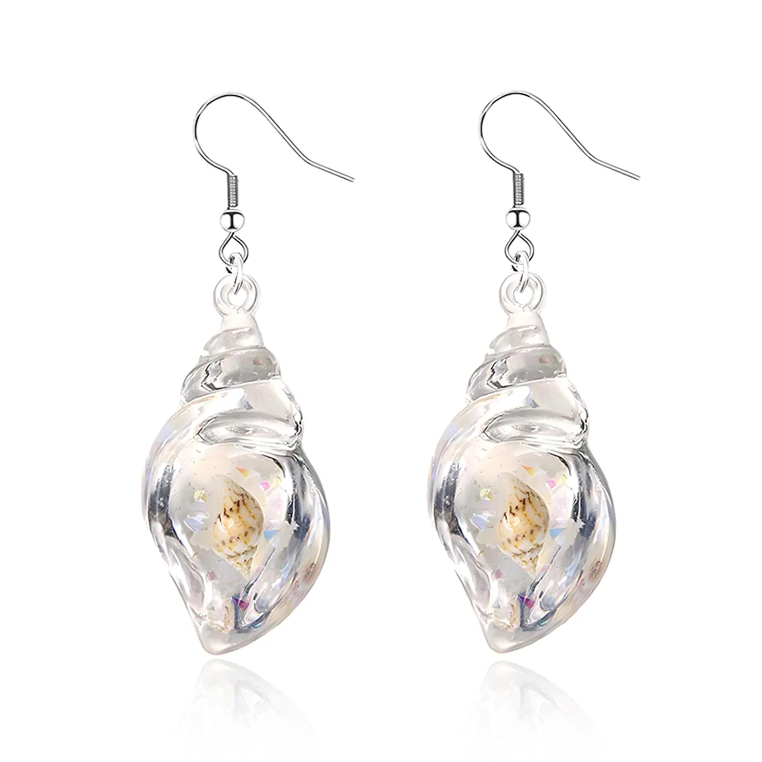 Shell Conch Earrings for Women Handmade Ocean Blue Acrylic Resin Seashell Conch Dangle Earrings Bohemian Summe Beach Fashion Jewelry Gift (White)