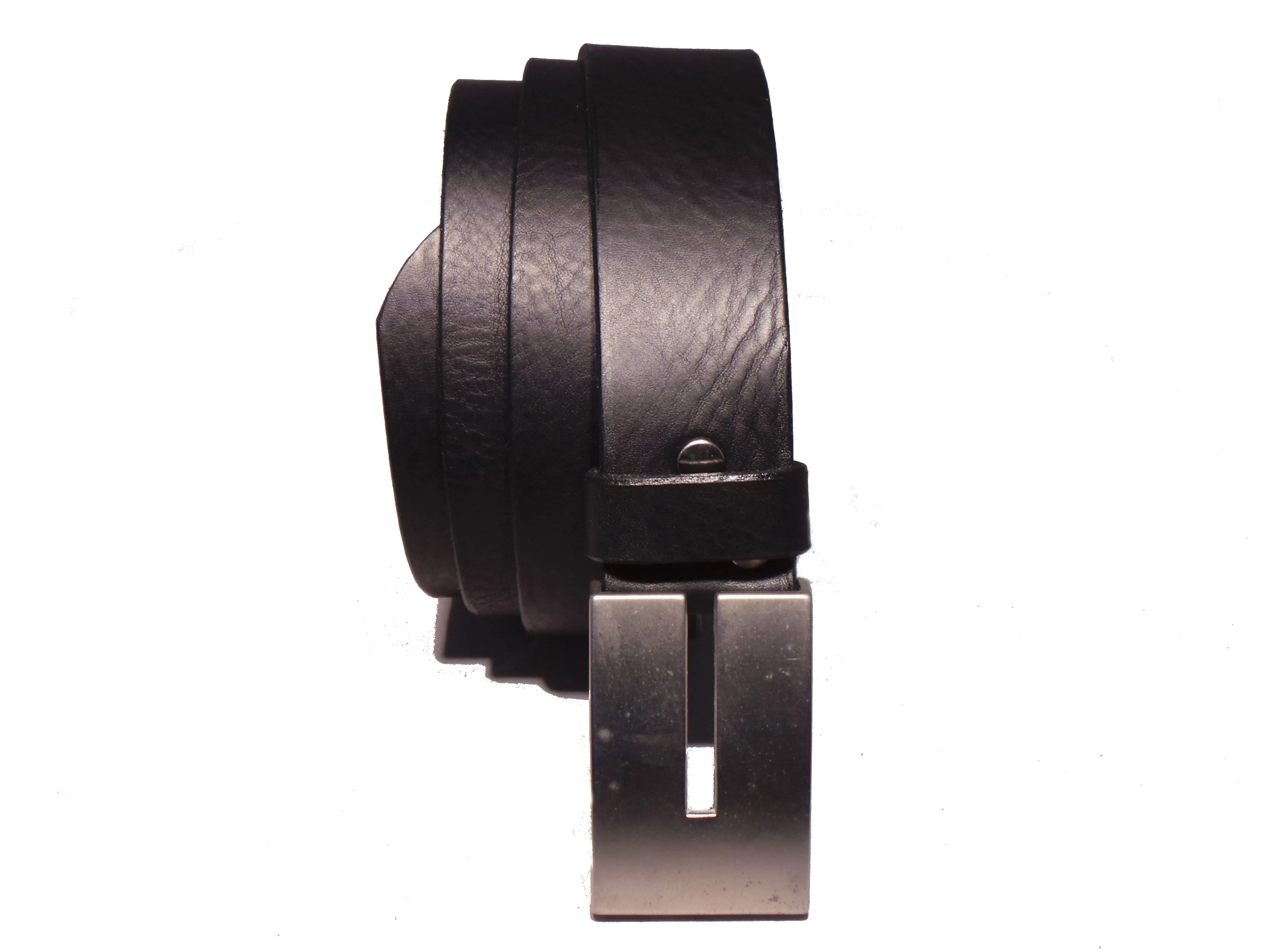 Silver Rectangle 1 3/8 Inch Leather Belt
