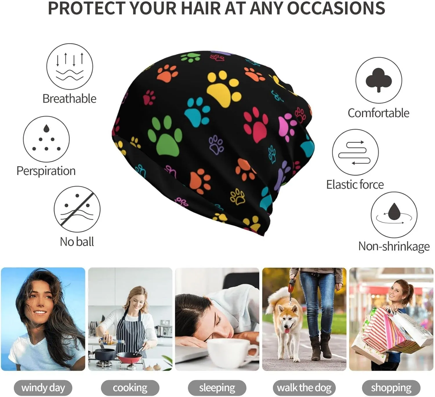 Skull Beanie Hat Baggy Slouchy Skull Chemo Beanies Cap Stretch Scarf Head Wrap Hip Hop Hats for Men Women Winter
