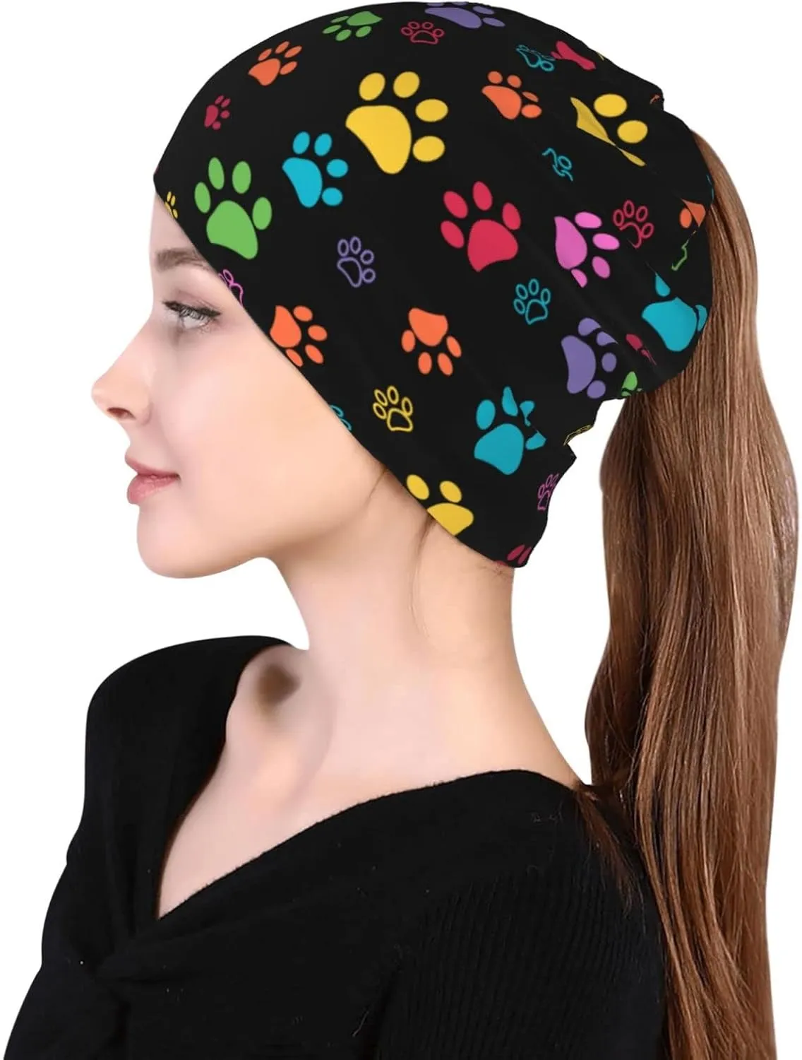 Skull Beanie Hat Baggy Slouchy Skull Chemo Beanies Cap Stretch Scarf Head Wrap Hip Hop Hats for Men Women Winter
