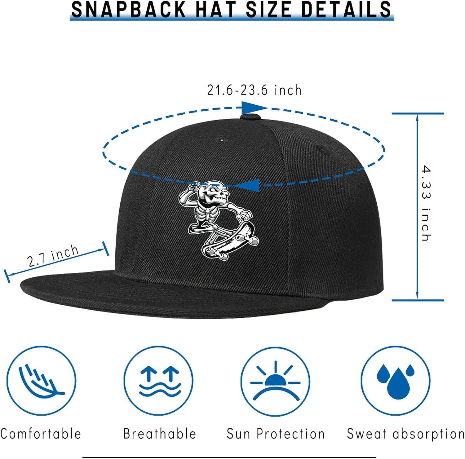 Skull Finger Flat Bill Hats for Men Black Mens Snapback Hat Baseball Cap Fitted Hat Rock N Roll Skeleton Hand Snap Backpack