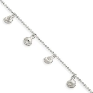 Solid 925 Sterling Silver Polished Sea Shell Anklet