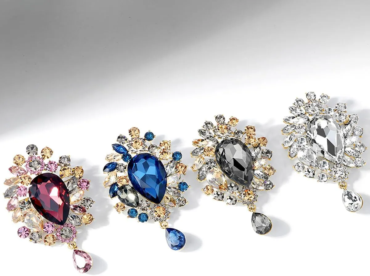 Sparkling Crystal Brooch Pin Vintage Rhinestone Bridal Brooch Lapel Pin Large Crystal Gemstone Flower Brooch Clothing Hat Bag Suit Dress Clothing Jewelry for Women