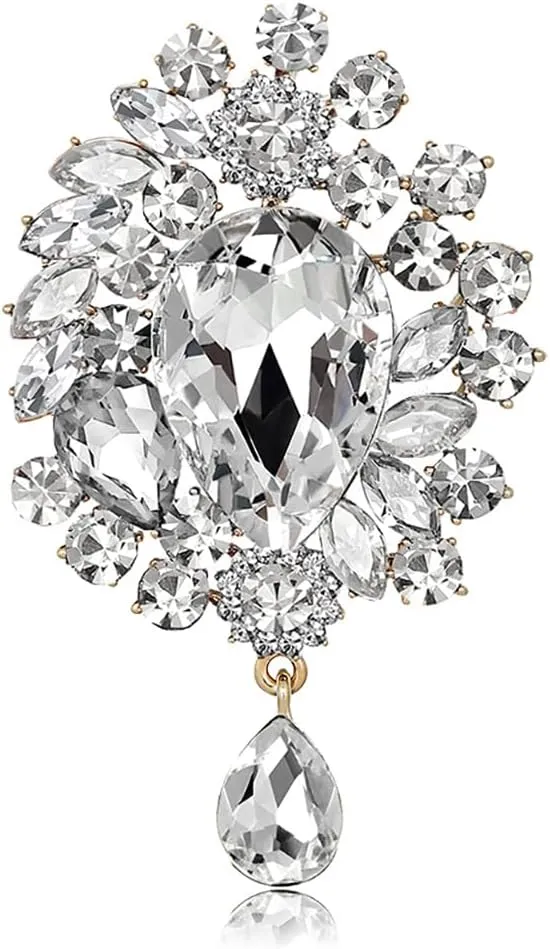 Sparkling Crystal Brooch Pin Vintage Rhinestone Bridal Brooch Lapel Pin Large Crystal Gemstone Flower Brooch Clothing Hat Bag Suit Dress Clothing Jewelry for Women