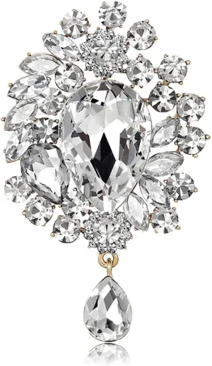 Sparkling Crystal Brooch Pin Vintage Rhinestone Bridal Brooch Lapel Pin Large Crystal Gemstone Flower Brooch Clothing Hat Bag Suit Dress Clothing Jewelry for Women