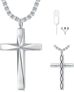 Sterling Silver Cross Urn Necklaces for Men & Women Cremation Memorial Pendant With 20"/22"/24" 2" Chain Exquisite Jewelry(with Gift Box)