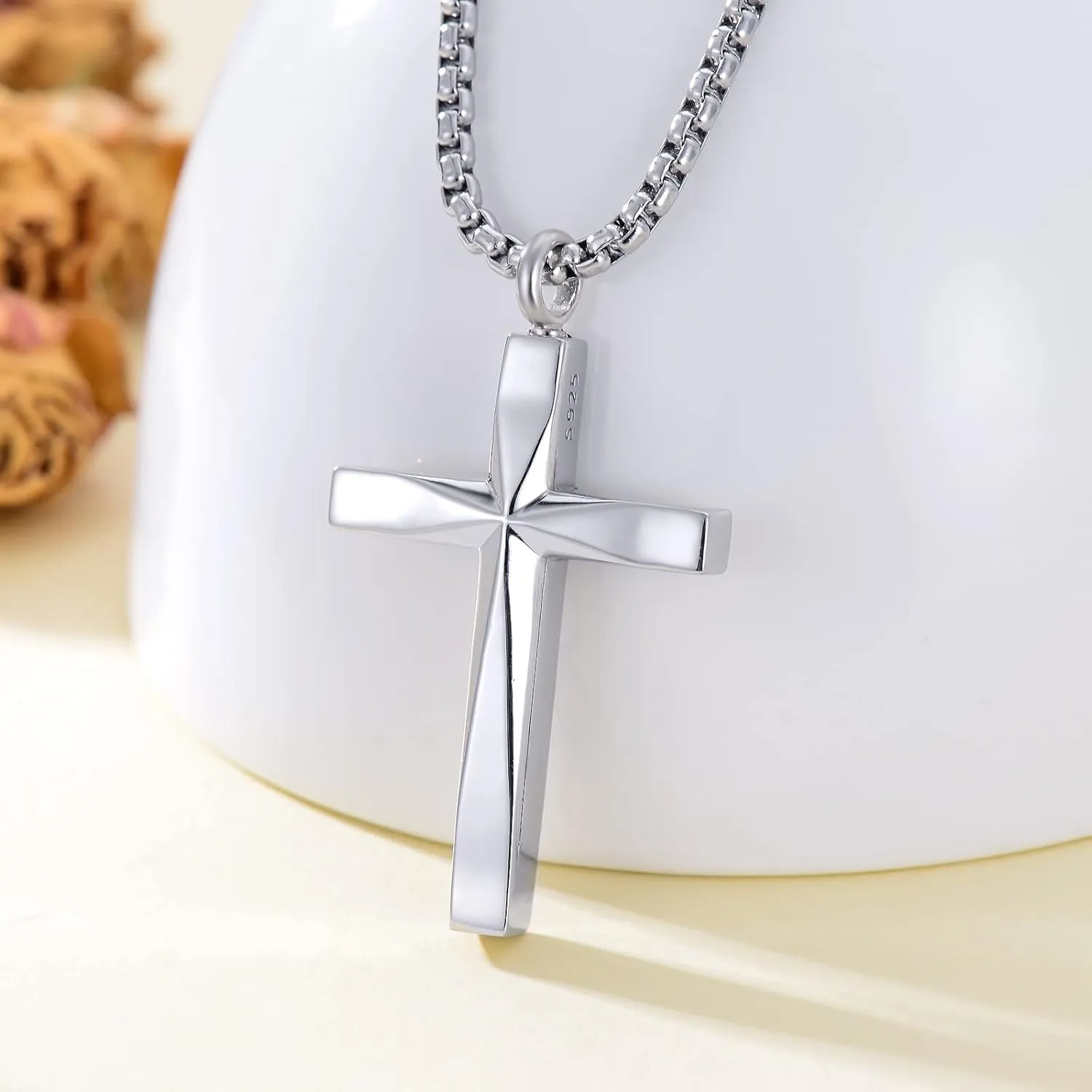 Sterling Silver Cross Urn Necklaces for Men & Women Cremation Memorial Pendant With 20"/22"/24" 2" Chain Exquisite Jewelry(with Gift Box)