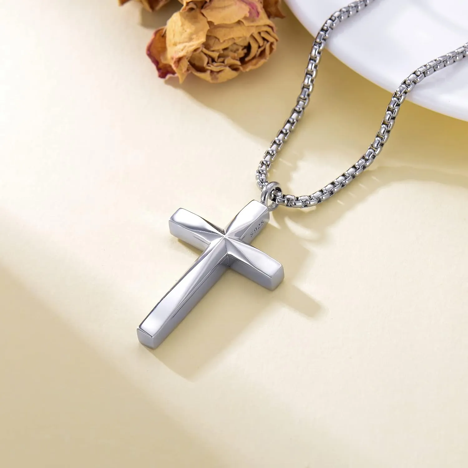 Sterling Silver Cross Urn Necklaces for Men & Women Cremation Memorial Pendant With 20"/22"/24" 2" Chain Exquisite Jewelry(with Gift Box)