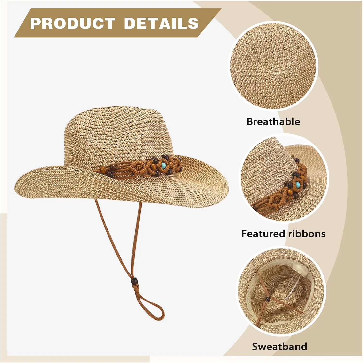 Straw Cowboy Cowgirl Hats for Women Men Summer Beach Sun Hat Packable Foldable Womens Sun Hat Women Straw Hat