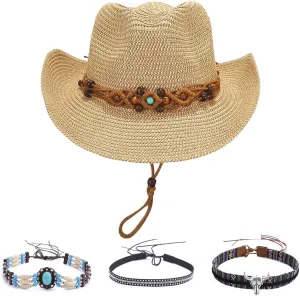 Straw Cowboy Cowgirl Hats for Women Men Summer Beach Sun Hat Packable Foldable Womens Sun Hat Women Straw Hat