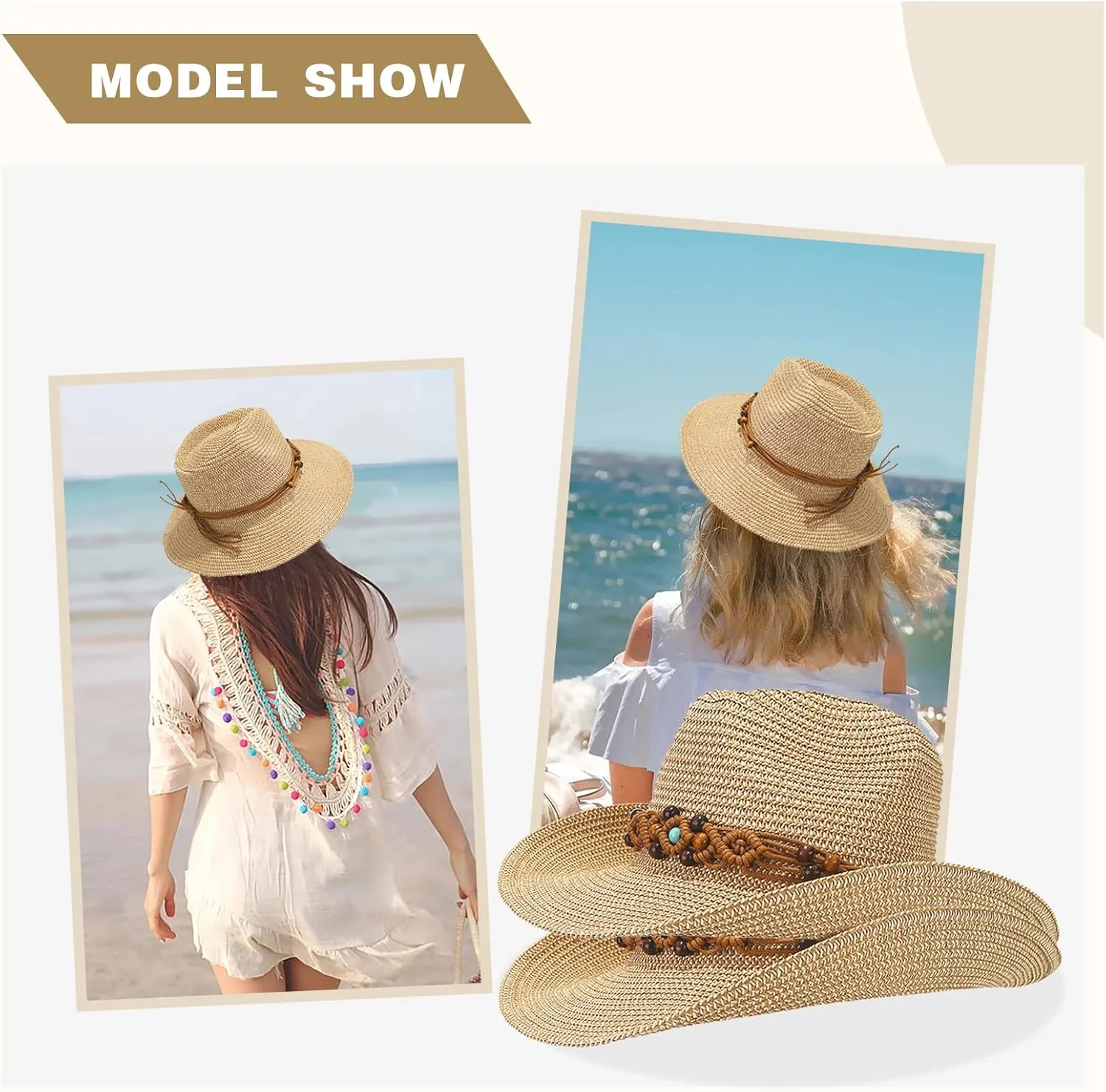 Straw Cowboy Cowgirl Hats for Women Men Summer Beach Sun Hat Packable Foldable Womens Sun Hat Women Straw Hat