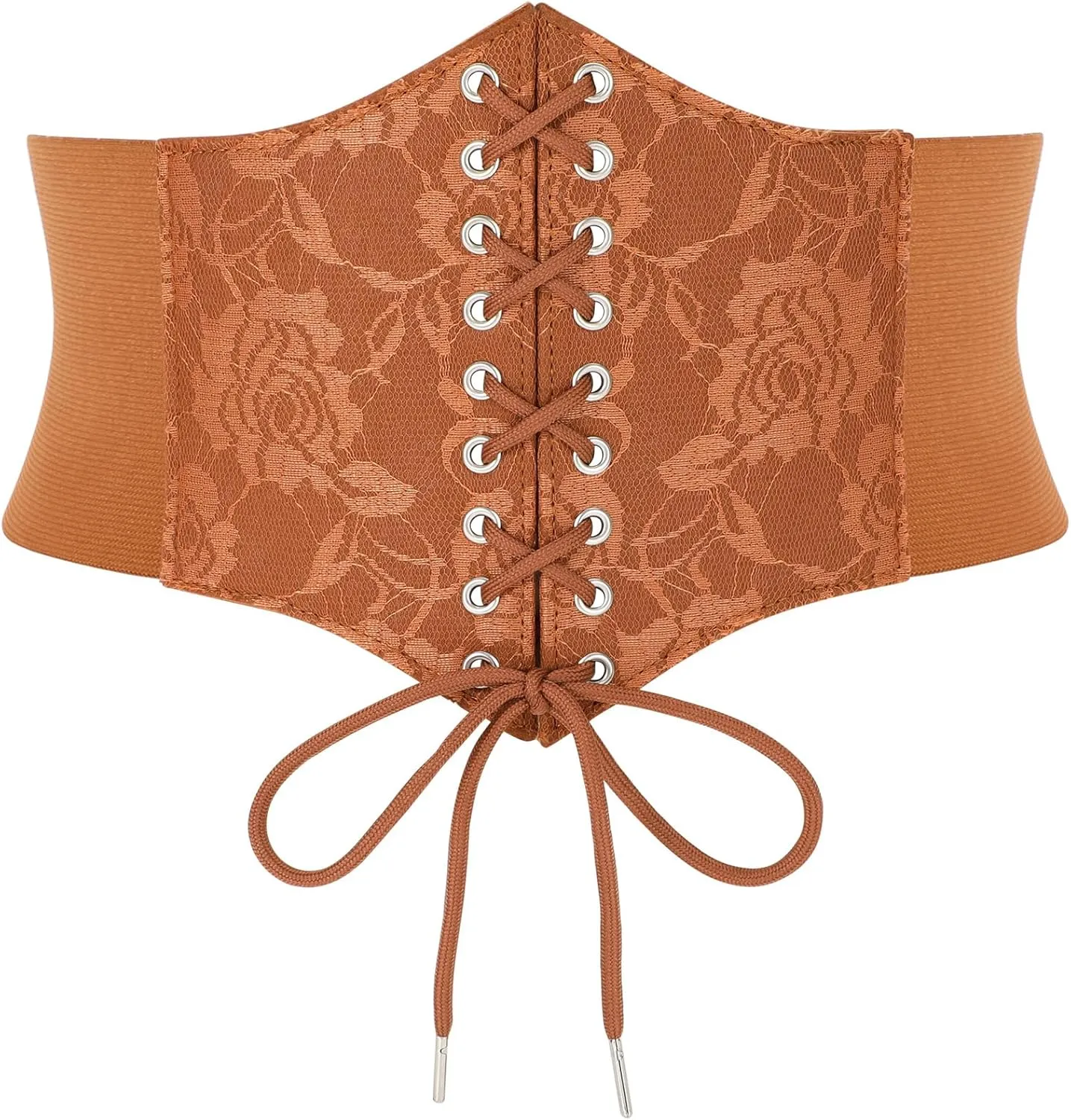 SUOSDEY Lace Floral Corset Belt for Women Wide Elastic Waist Lace-up Renaissance Pirate Stretch Cinch Belts