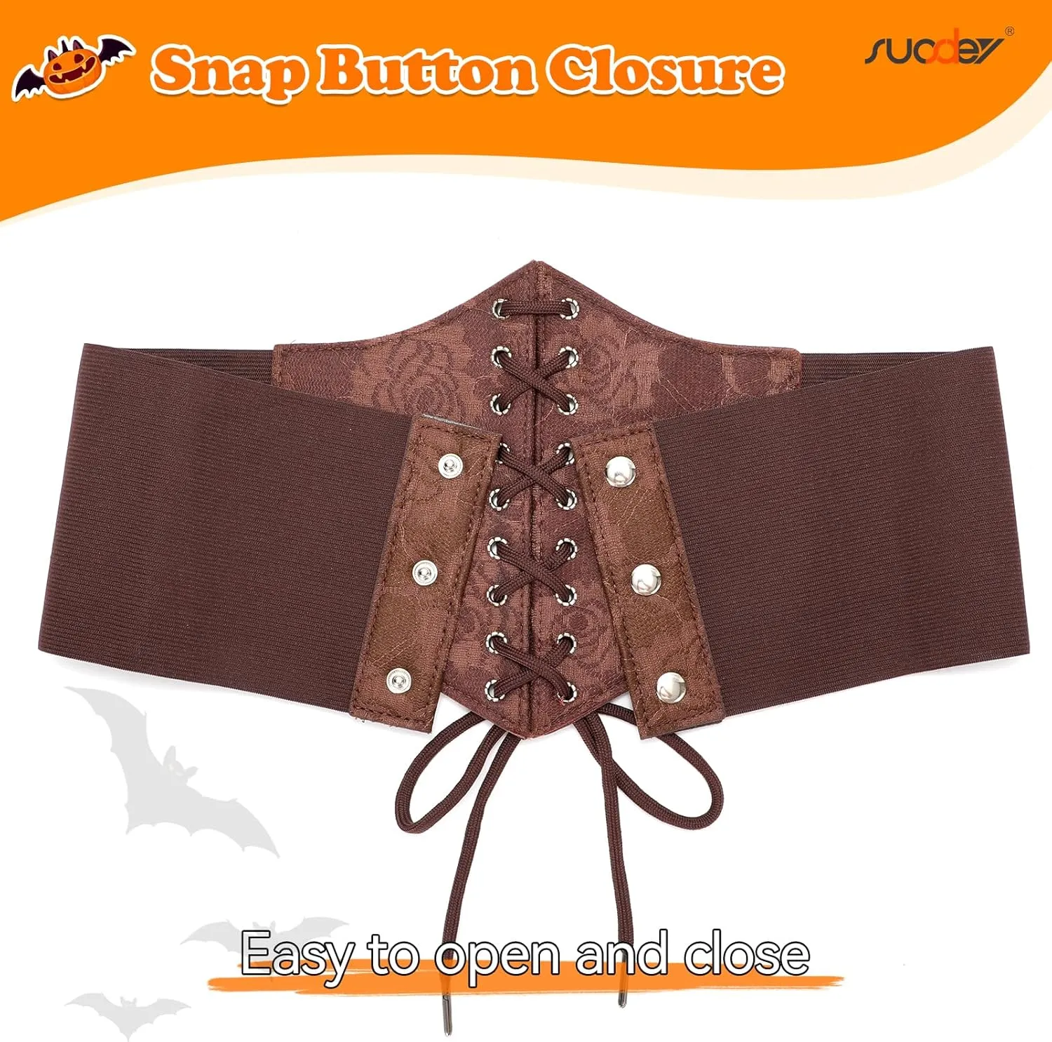 SUOSDEY Lace Floral Corset Belt for Women Wide Elastic Waist Lace-up Renaissance Pirate Stretch Cinch Belts