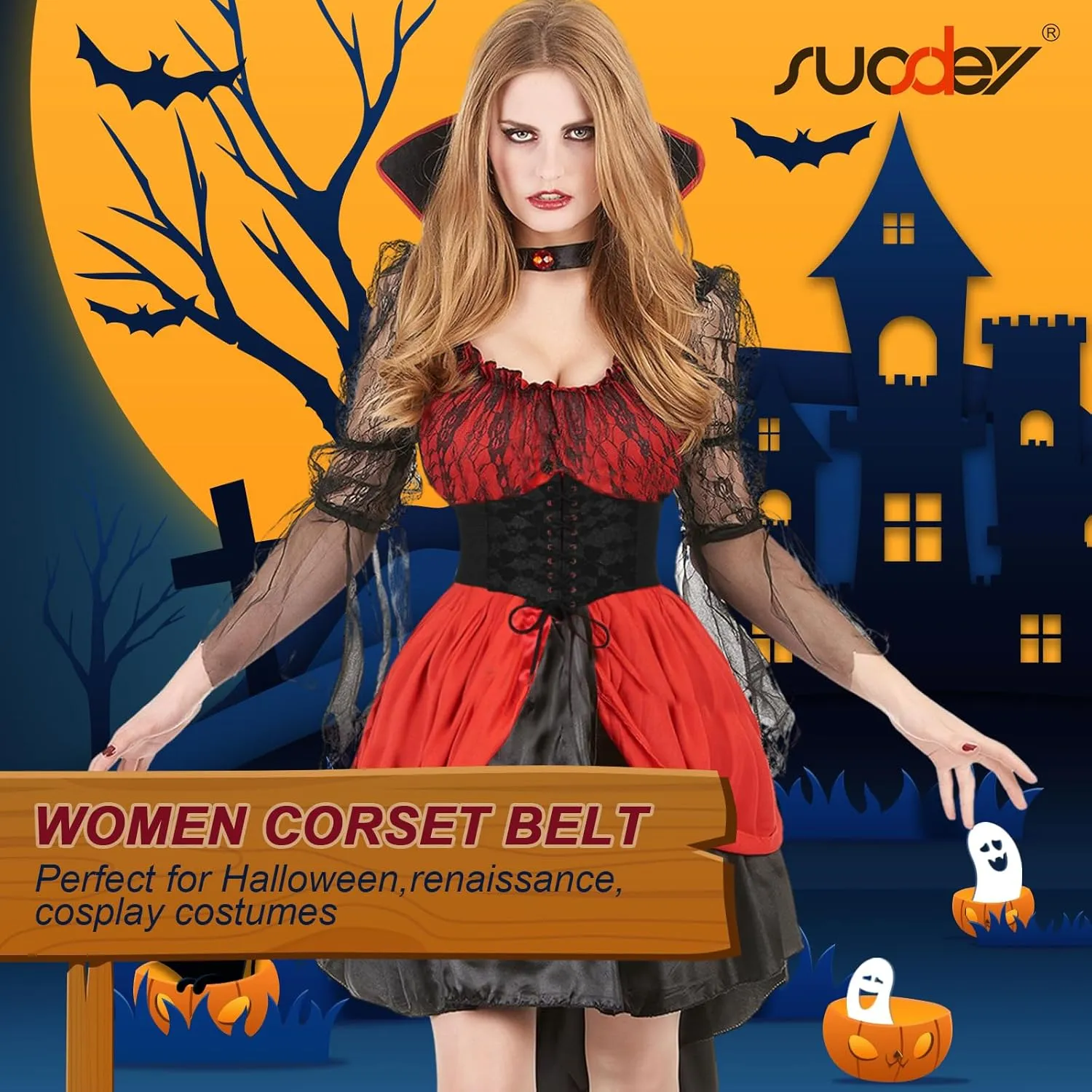 SUOSDEY Lace Floral Corset Belt for Women Wide Elastic Waist Lace-up Renaissance Pirate Stretch Cinch Belts