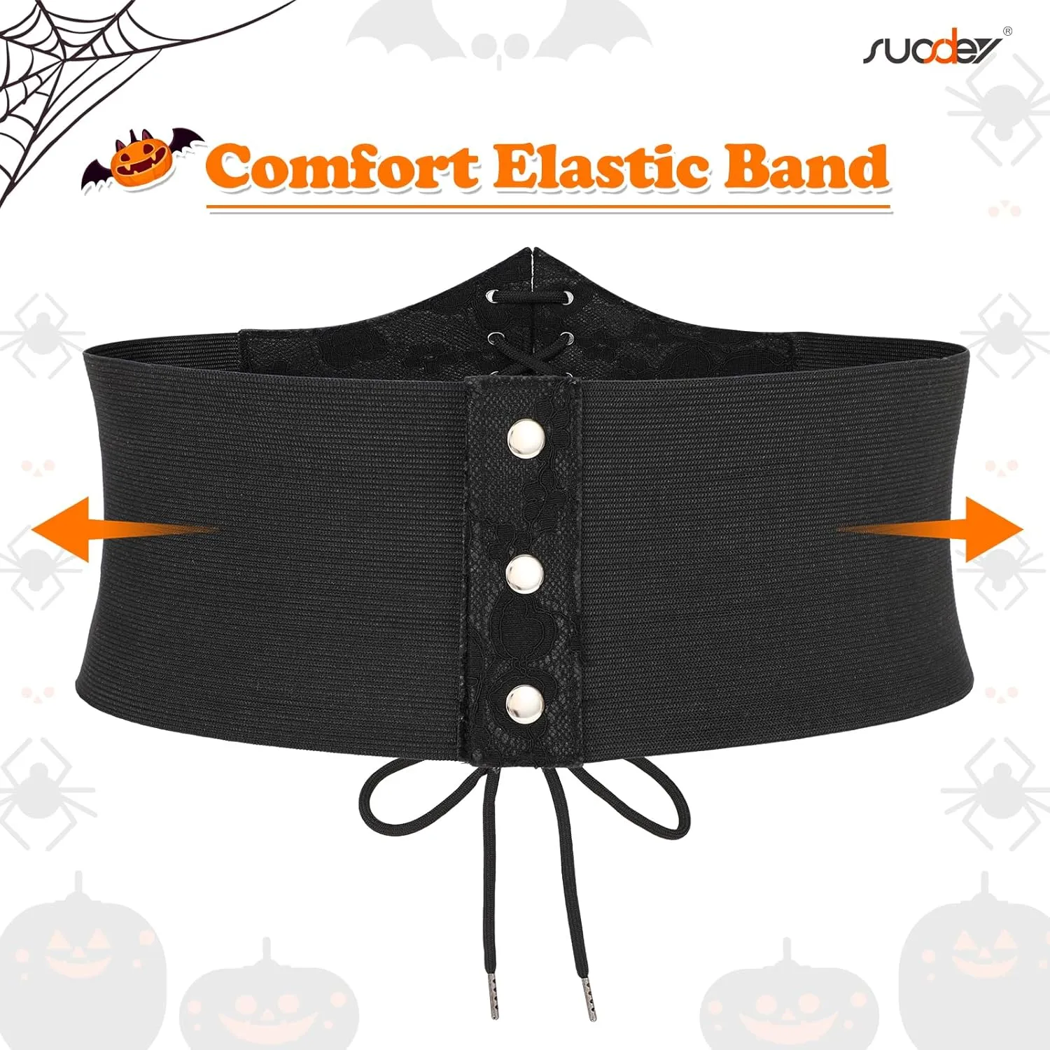 SUOSDEY Lace Floral Corset Belt for Women Wide Elastic Waist Lace-up Renaissance Pirate Stretch Cinch Belts
