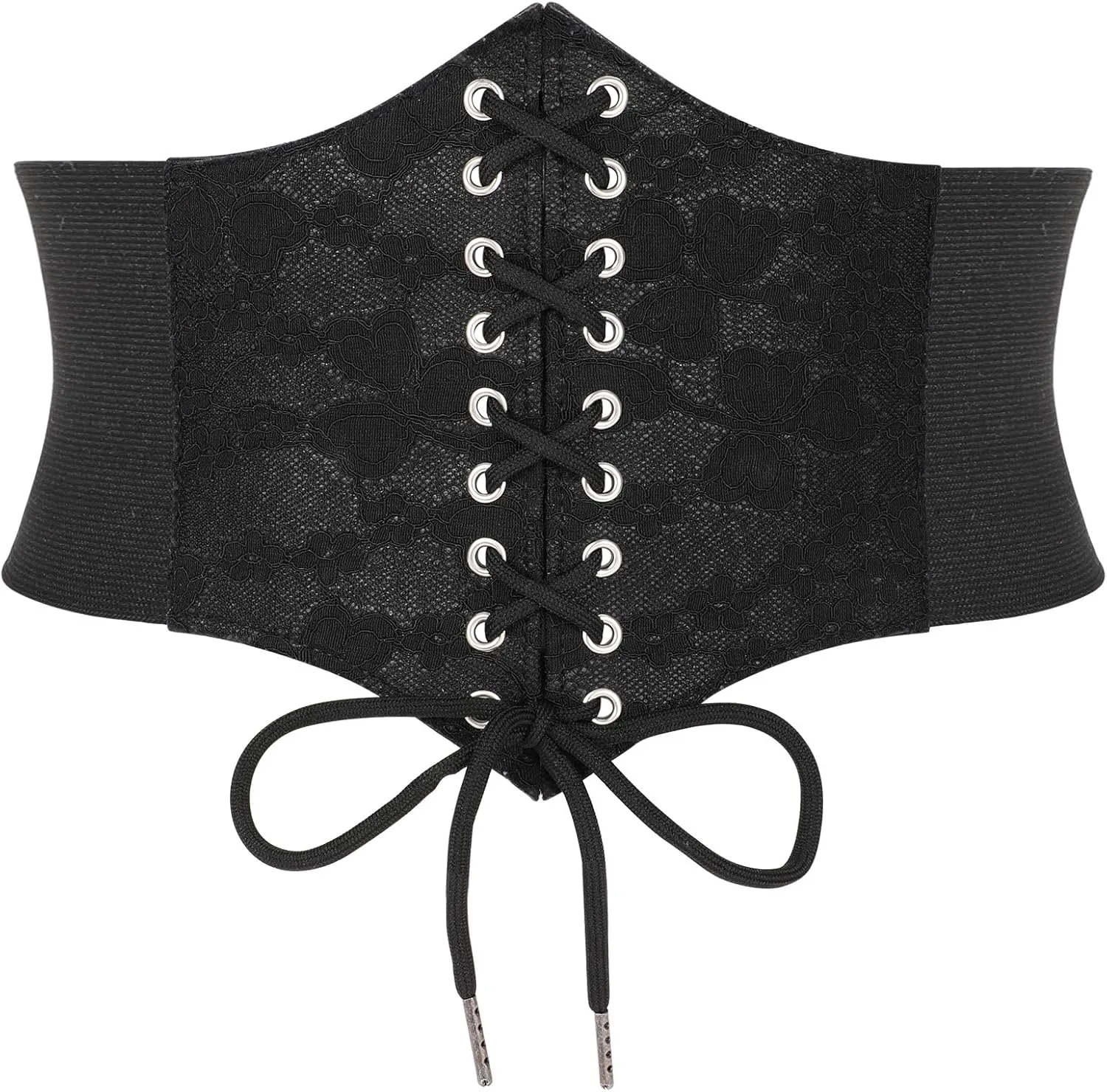 SUOSDEY Lace Floral Corset Belt for Women Wide Elastic Waist Lace-up Renaissance Pirate Stretch Cinch Belts