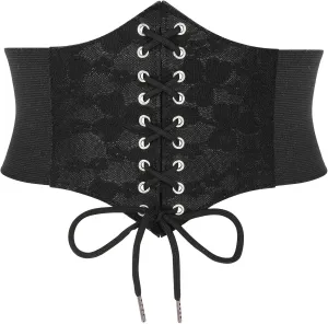 SUOSDEY Lace Floral Corset Belt for Women Wide Elastic Waist Lace-up Renaissance Pirate Stretch Cinch Belts