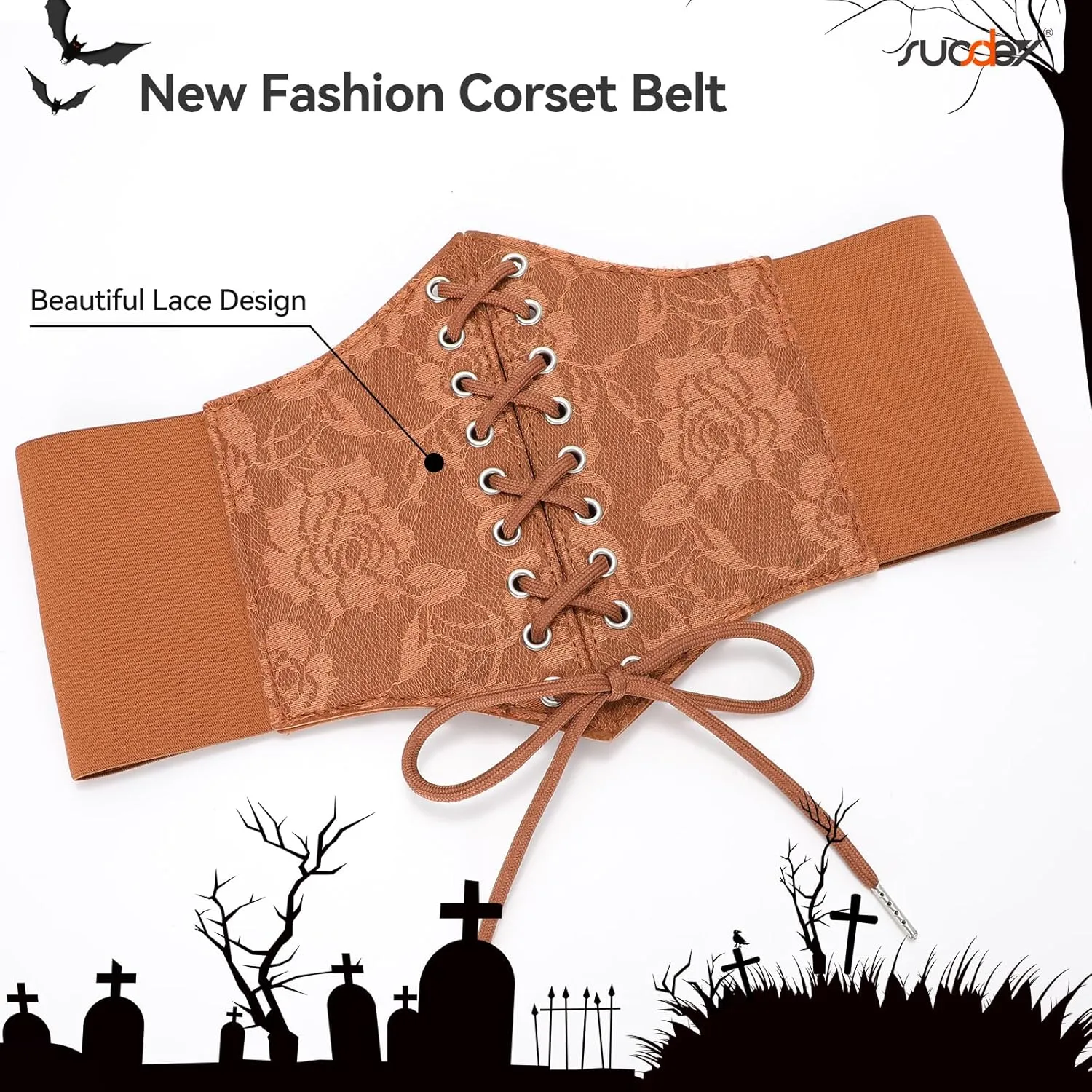 SUOSDEY Lace Floral Corset Belt for Women Wide Elastic Waist Lace-up Renaissance Pirate Stretch Cinch Belts