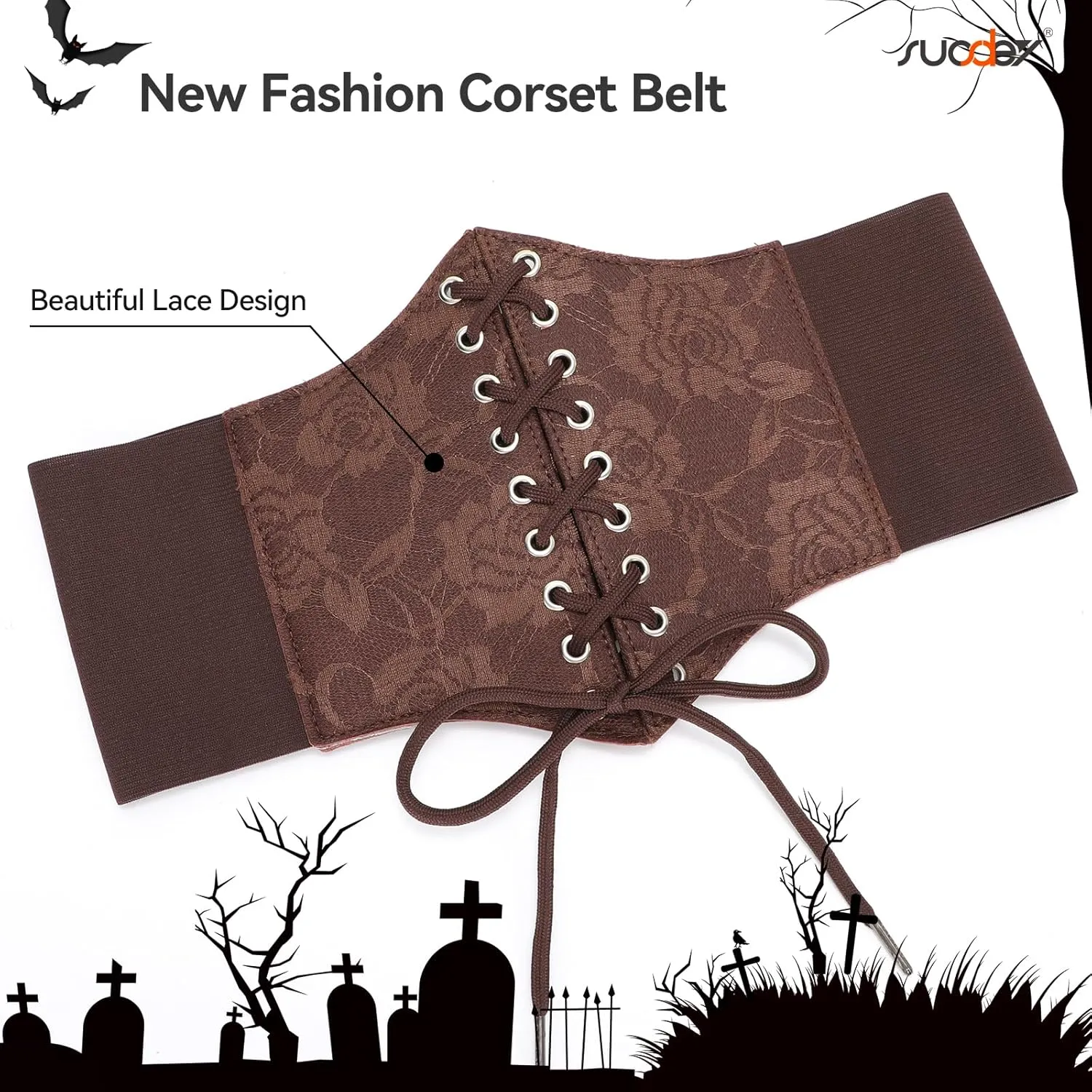 SUOSDEY Lace Floral Corset Belt for Women Wide Elastic Waist Lace-up Renaissance Pirate Stretch Cinch Belts