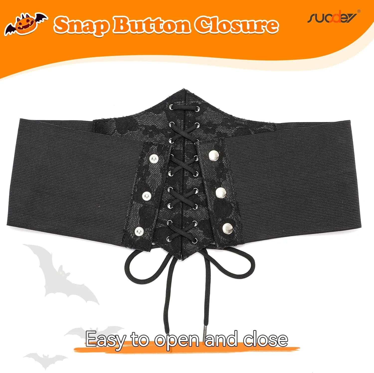 SUOSDEY Lace Floral Corset Belt for Women Wide Elastic Waist Lace-up Renaissance Pirate Stretch Cinch Belts