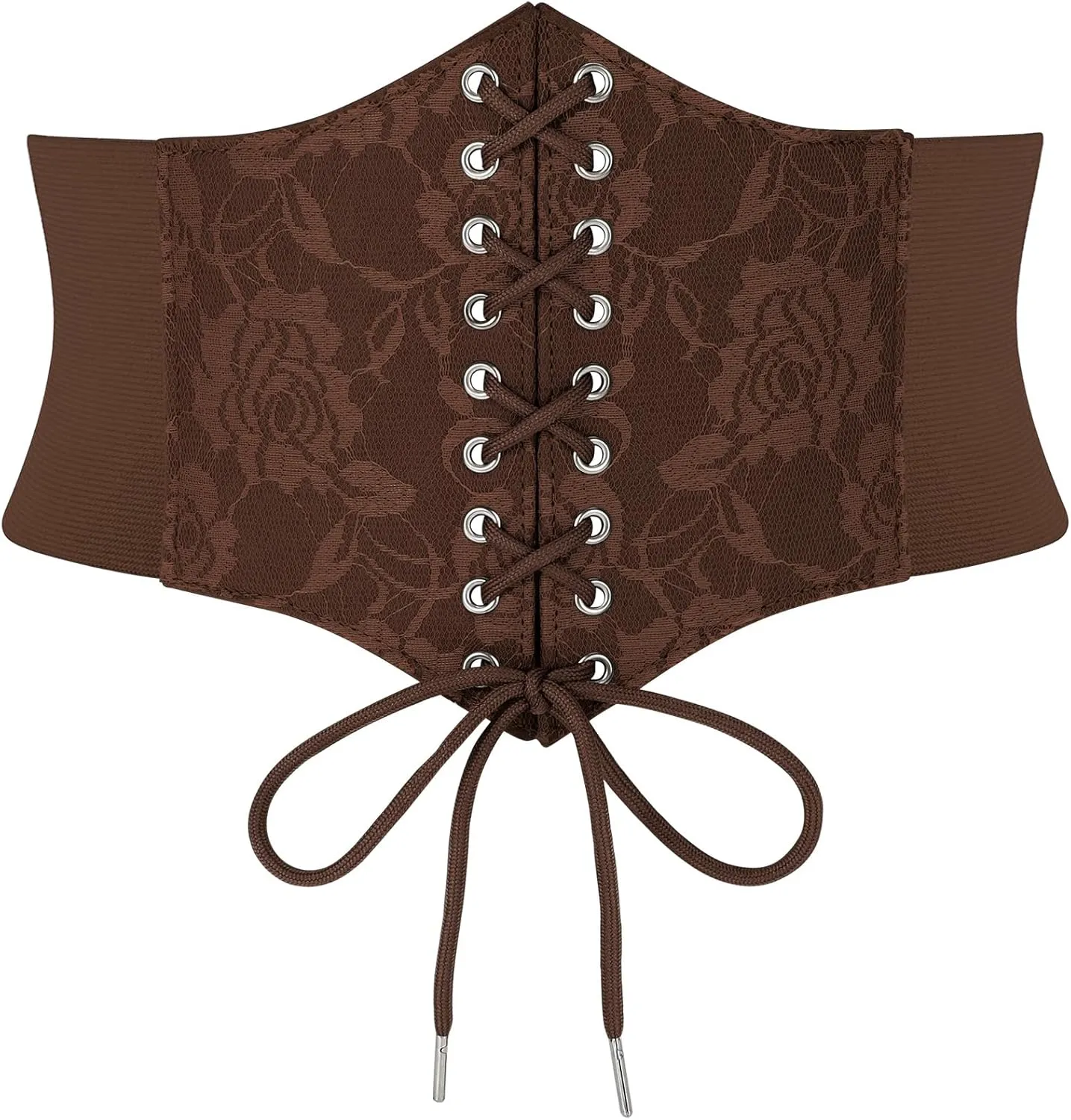 SUOSDEY Lace Floral Corset Belt for Women Wide Elastic Waist Lace-up Renaissance Pirate Stretch Cinch Belts