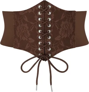 SUOSDEY Lace Floral Corset Belt for Women Wide Elastic Waist Lace-up Renaissance Pirate Stretch Cinch Belts
