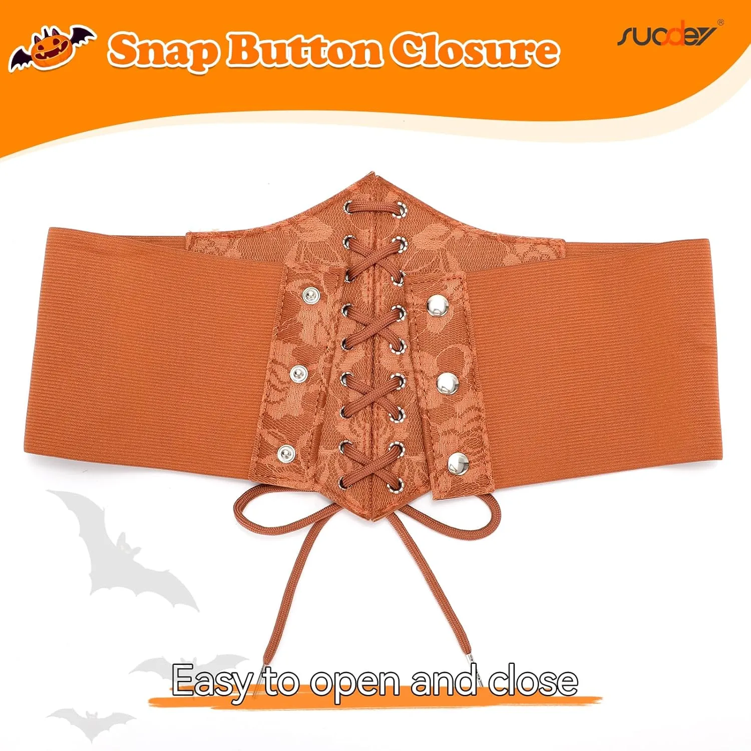 SUOSDEY Lace Floral Corset Belt for Women Wide Elastic Waist Lace-up Renaissance Pirate Stretch Cinch Belts