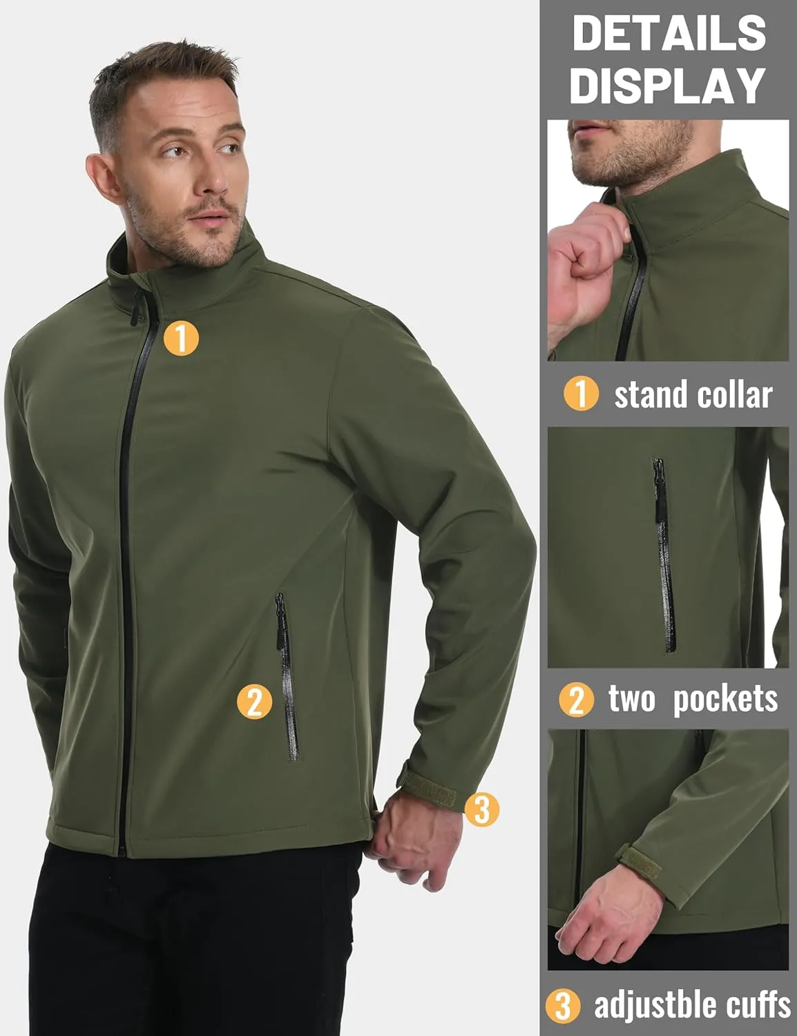 TACVASEN Men's Fleece Softshell Jackets Waterproof Winter Coats Warm Fleece Lined Tactical Jacket Windproof Zip Pockets