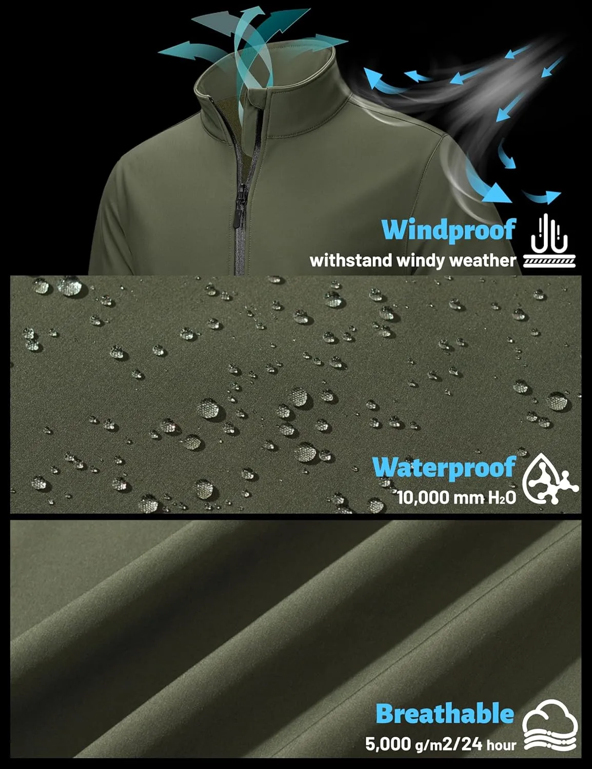 TACVASEN Men's Fleece Softshell Jackets Waterproof Winter Coats Warm Fleece Lined Tactical Jacket Windproof Zip Pockets