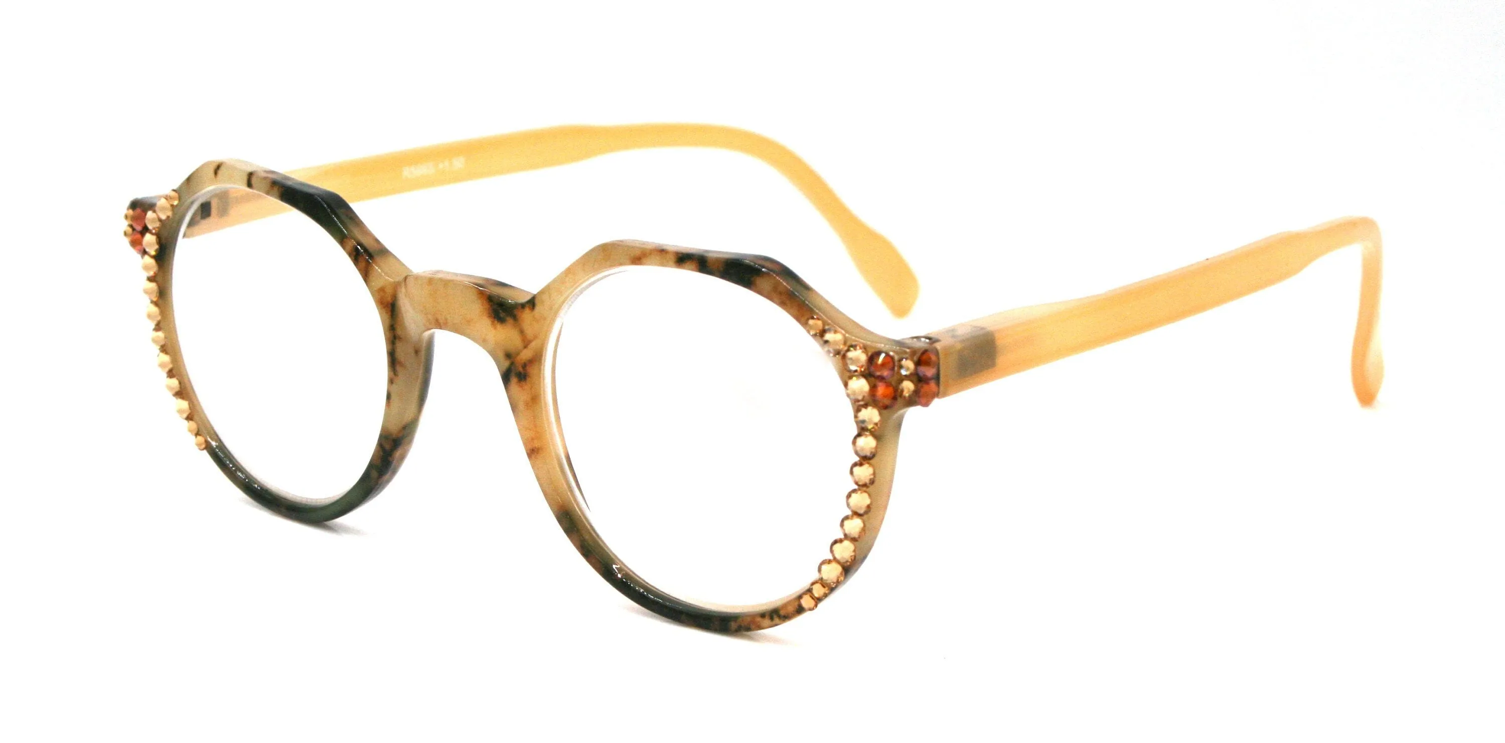 The Hexagon, (Bling) Women Reading Glasses W (Cooper, L. Colorado) Genuine European Crystals   (Yellow, Tortoise Shell) NY Fifth Avenue