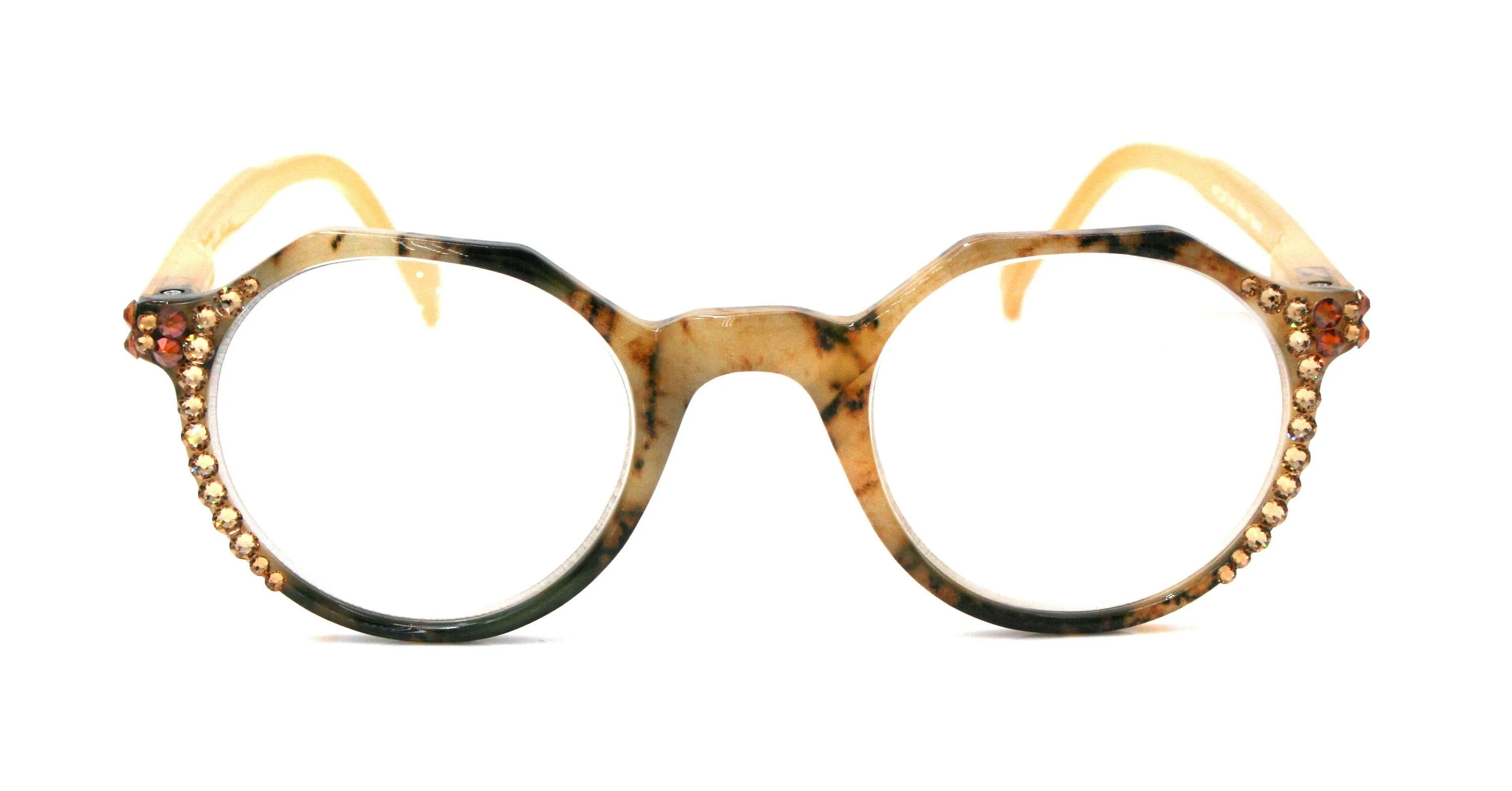 The Hexagon, (Bling) Women Reading Glasses W (Cooper, L. Colorado) Genuine European Crystals   (Yellow, Tortoise Shell) NY Fifth Avenue