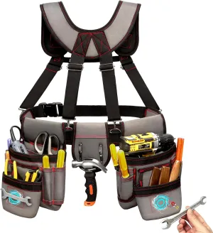 Tool Belt for Men, Professional Tool Belts with Suspenders, Magnetic Tool Pouch, Adjustable Utility Belt Tools Organizer, Heavy Duty Construction Work Bags Tool Pouch for Electrician, Carpenter