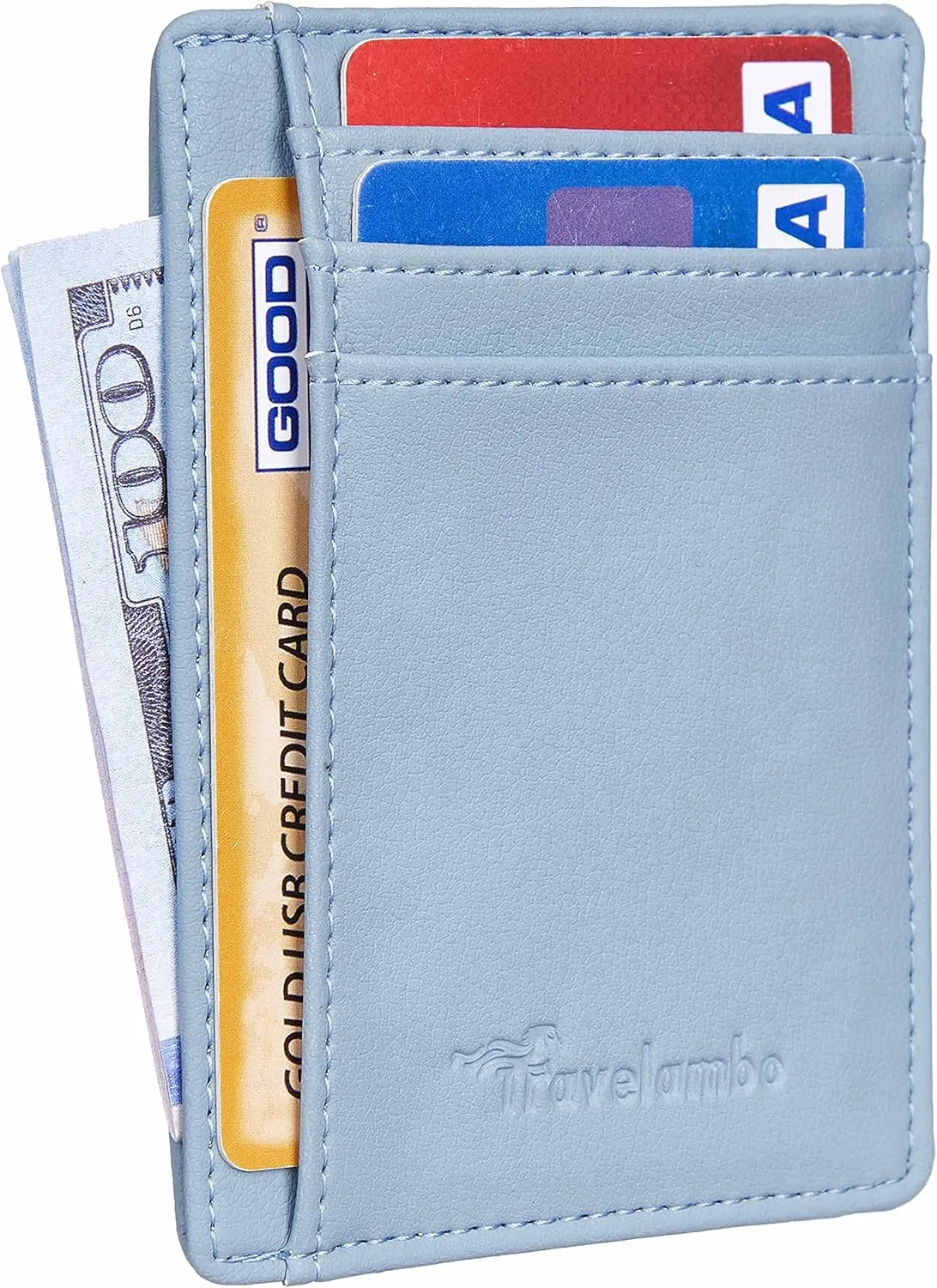 Travelambo Front Pocket Minimalist Leather Slim Wallet RFID Blocking Medium Size