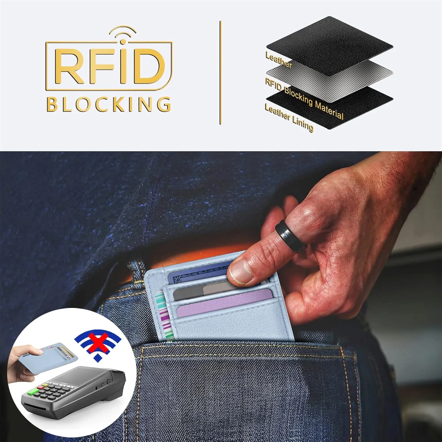 Travelambo Front Pocket Minimalist Leather Slim Wallet RFID Blocking Medium Size