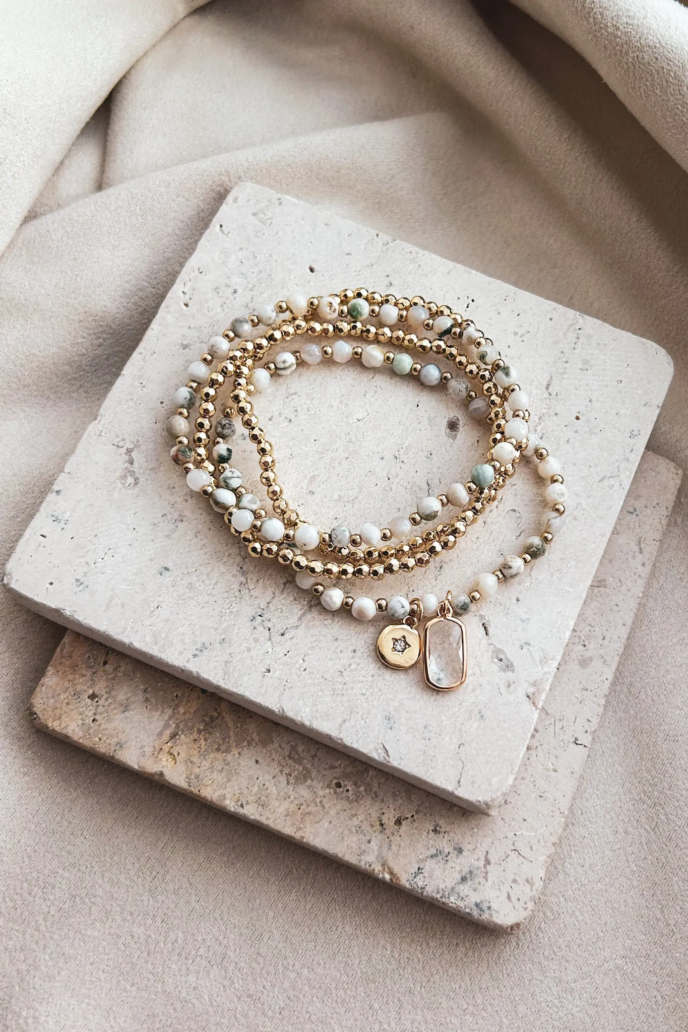 Under My Spell Mixed Beaded Bracelet Set (Moss)