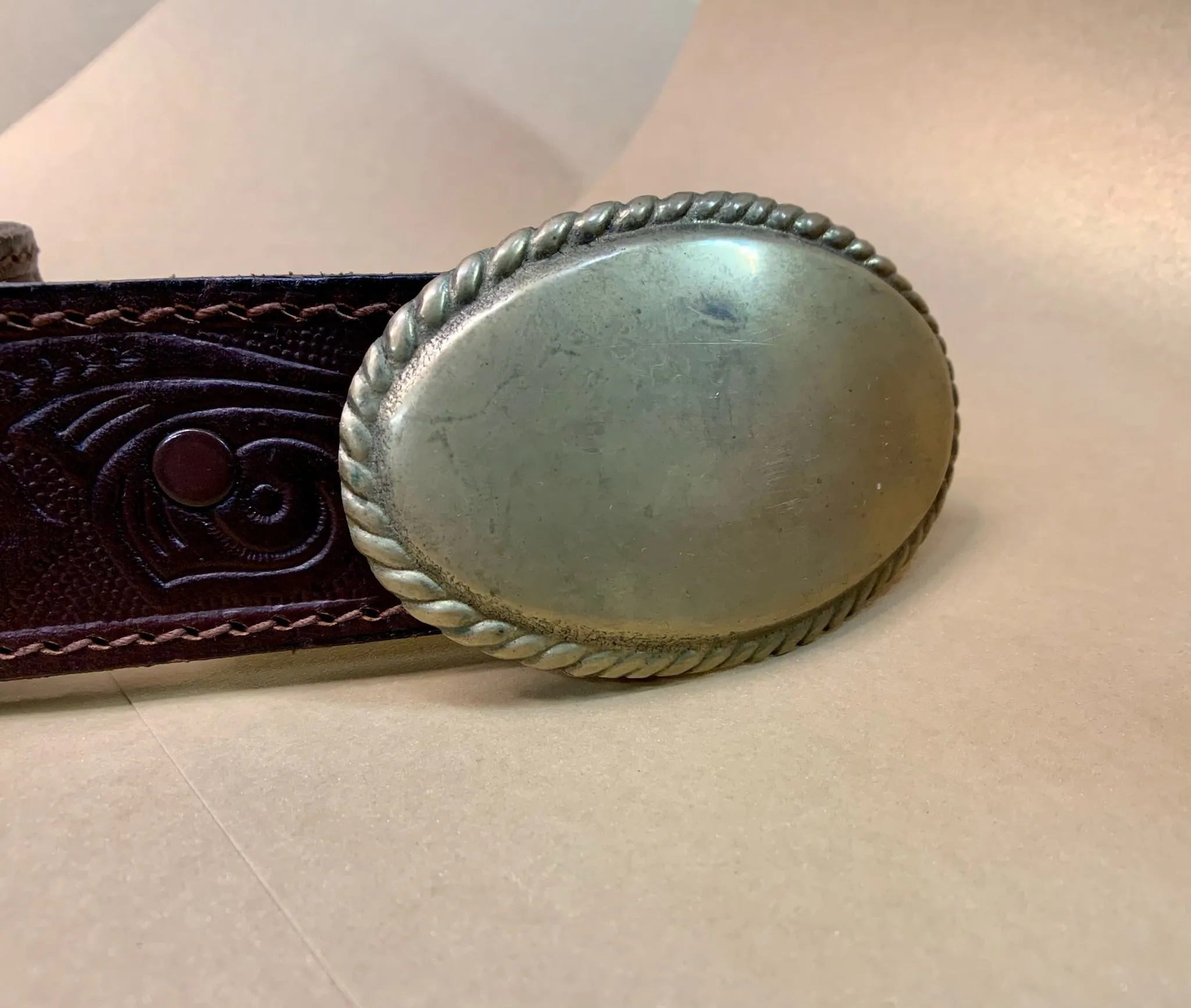 Vintage Floral Leather Tooled Belt