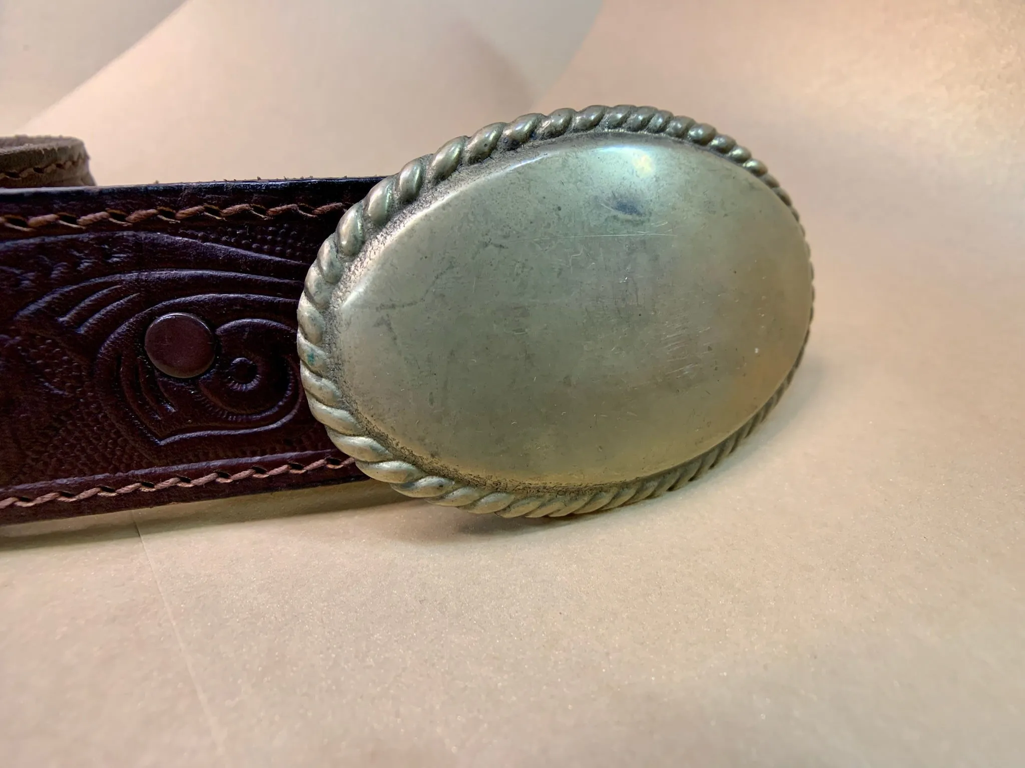 Vintage Floral Leather Tooled Belt