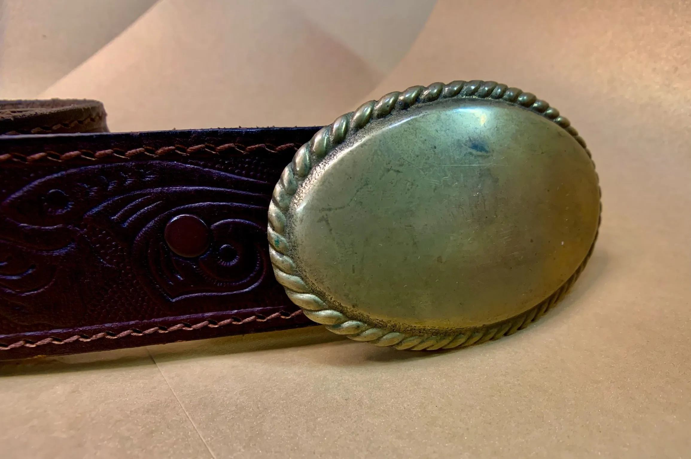 Vintage Floral Leather Tooled Belt