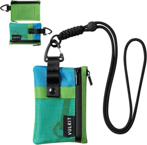 VULKIT Small RFID Wallet for Women & Men ??Minimalist Zipper Wallet with ID Window, Keychain & Carabiner, Holds 15 Cards, Water Resistant Travel Lanyard Wallet Green Blue
