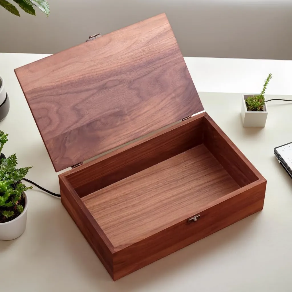 Walnut Wood Storage Box ??Handcrafted Organizer for Jewelry, Watches, Keepsakes??11"x7"x3.1" Multipurpose Storage Box