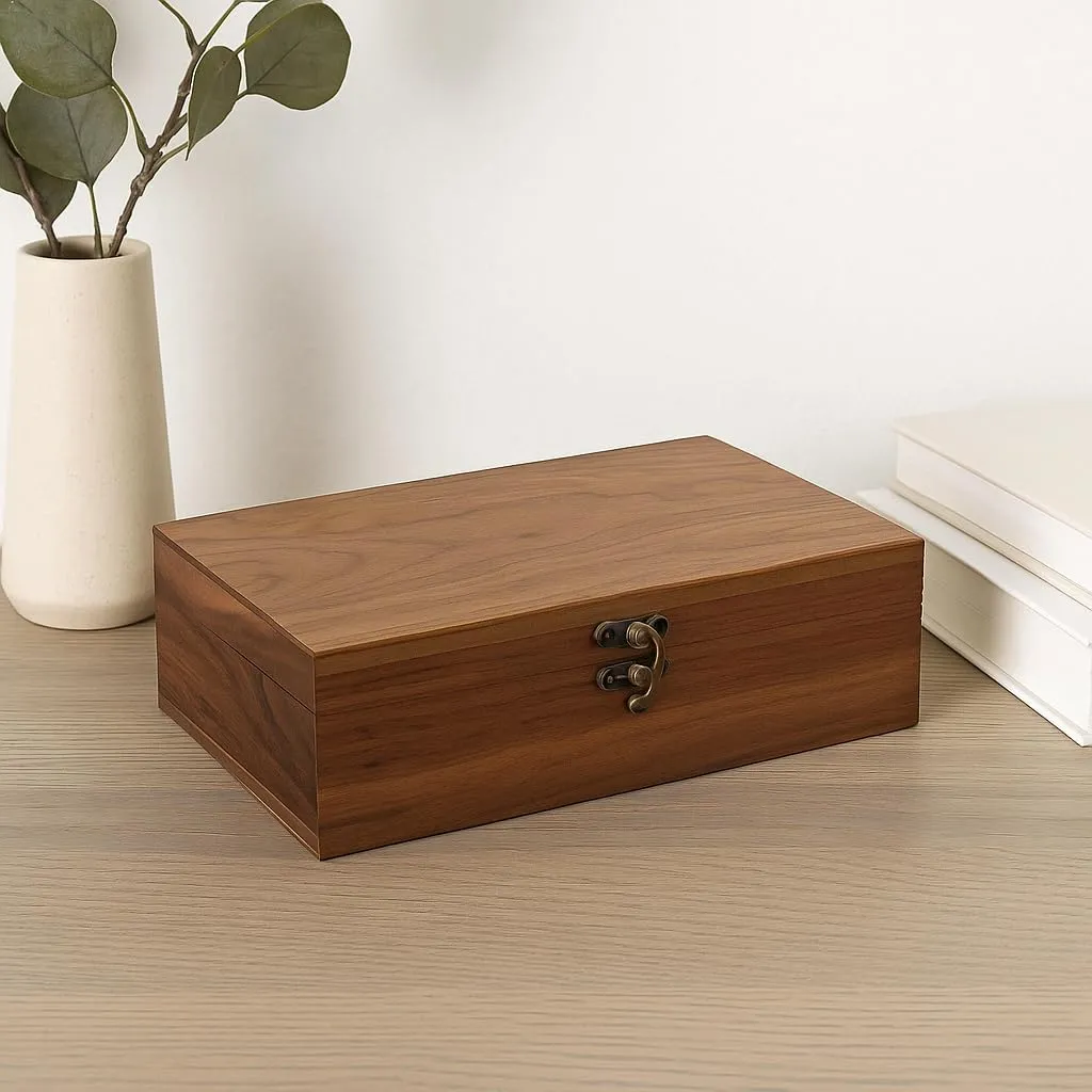 Walnut Wood Storage Box ??Handcrafted Organizer for Jewelry, Watches, Keepsakes??11"x7"x3.1" Multipurpose Storage Box