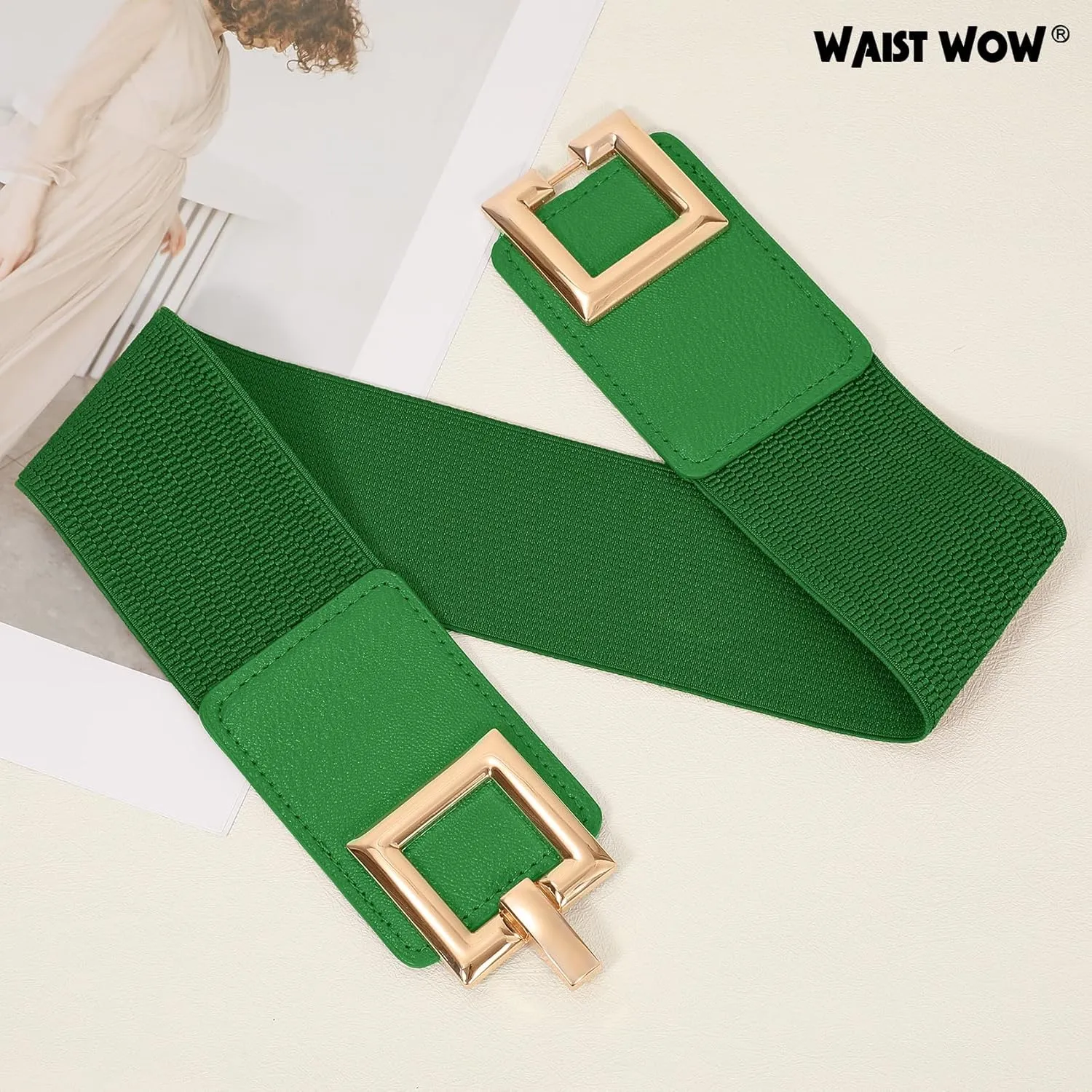 Wide Belts for Women Fashion Elastic Belt for Dresses Vintage Waist Belt Ladies Stretchy Belt Gold Buckle