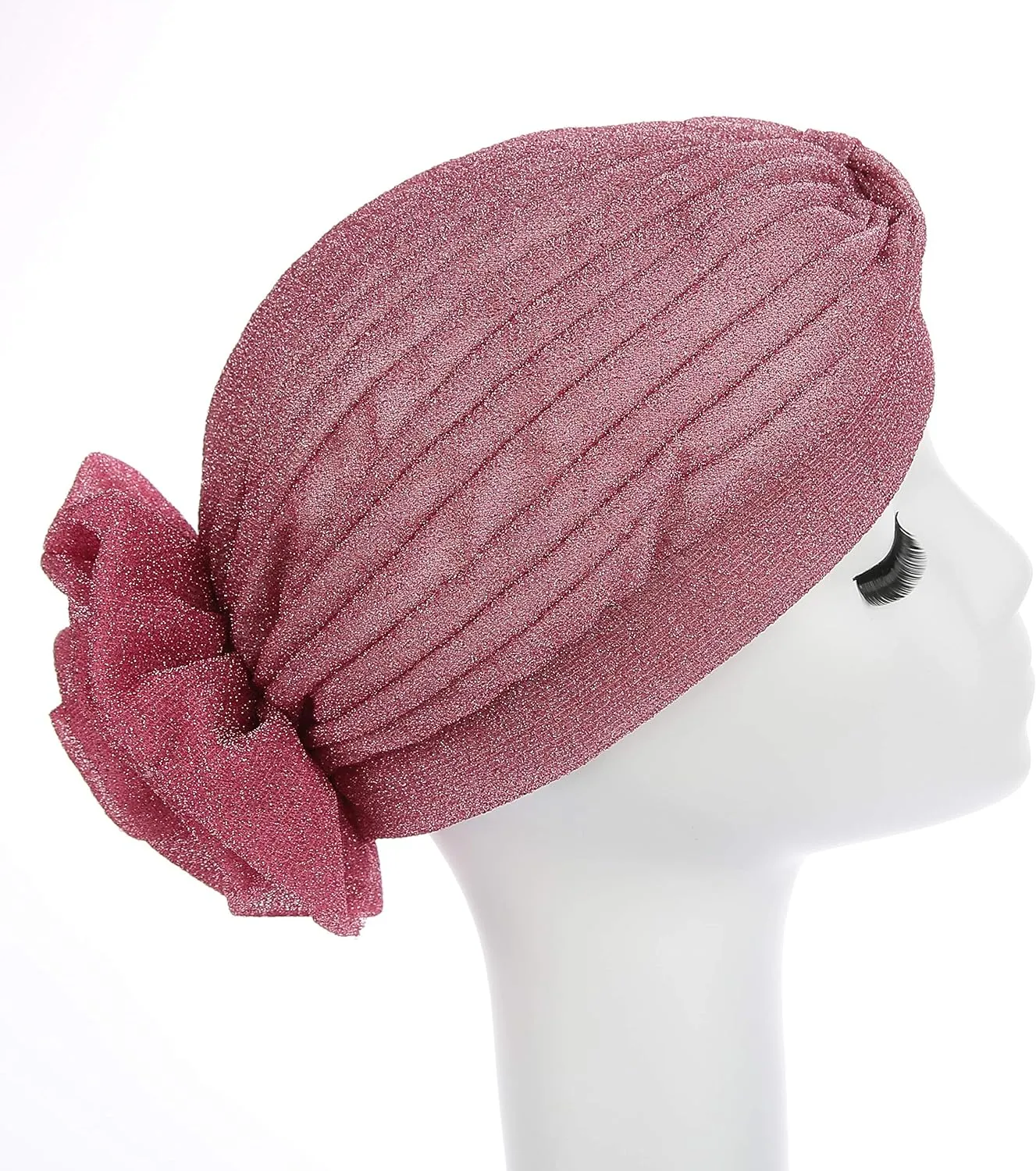 Women Elastic Glitter Big Flower Turban Chemo Beanie Hair Loss Chemo Cap Hat