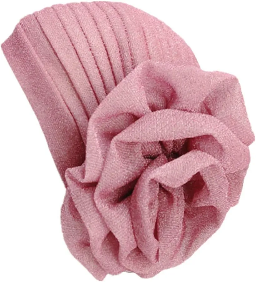 Women Elastic Glitter Big Flower Turban Chemo Beanie Hair Loss Chemo Cap Hat